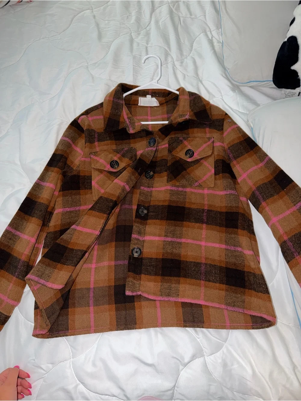 Womens Brown & Pink Plaid Jacket